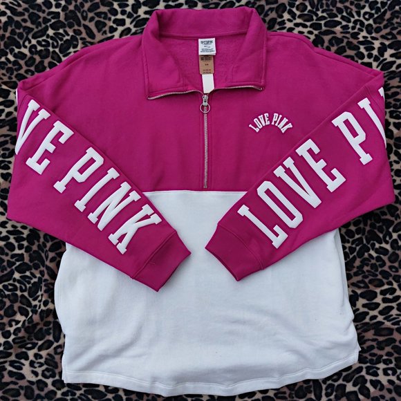 PINK Fleece Oversized Quarter-Zip Sweatshirt NWT - Picture 2 of 4
